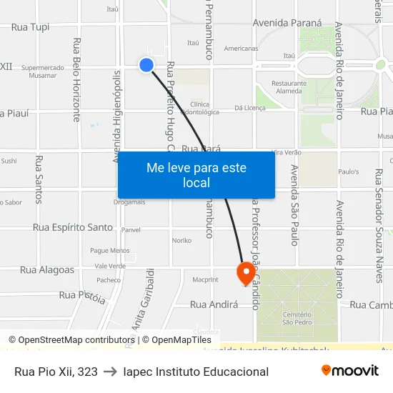Rua Pio Xii, 323 to Iapec Instituto Educacional map