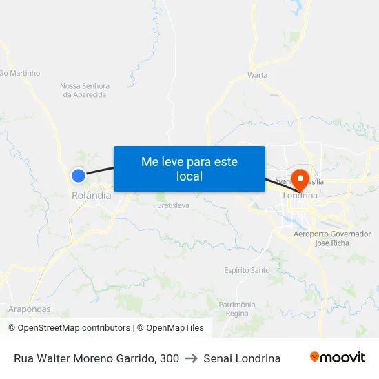 Rua Walter Moreno Garrido, 300 to Senai Londrina map