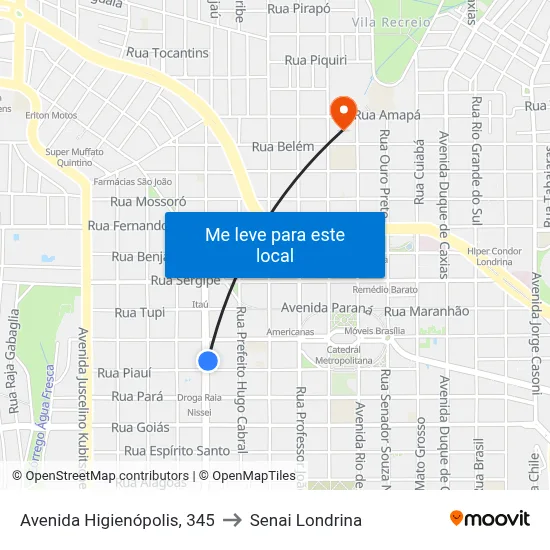Avenida Higienópolis, 345 to Senai Londrina map