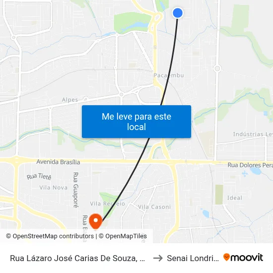 Rua Lázaro José Carias De Souza, 1210 to Senai Londrina map