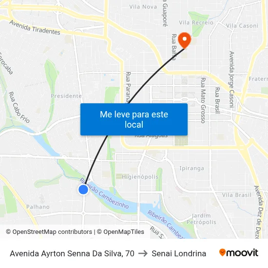 Avenida Ayrton Senna Da Silva, 70 to Senai Londrina map