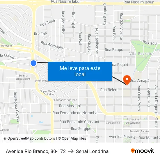 Avenida Rio Branco, 80-172 to Senai Londrina map