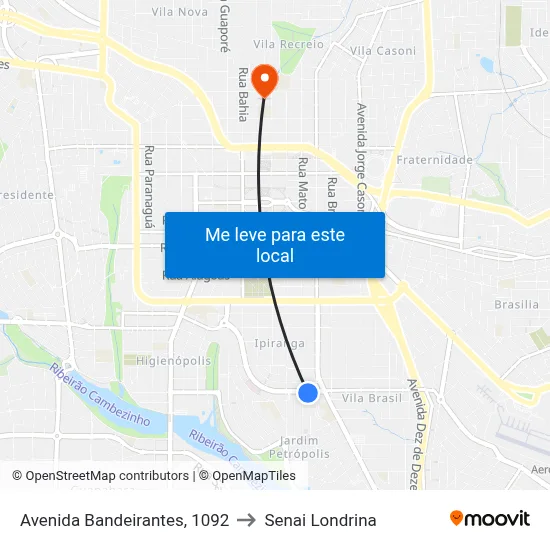 Avenida Bandeirantes, 1092 to Senai Londrina map