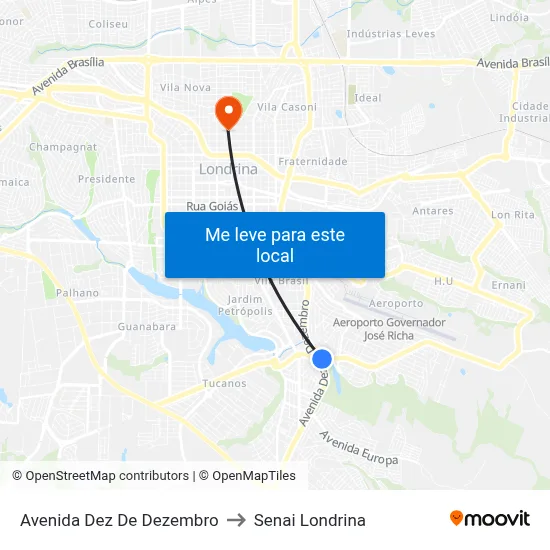 Avenida Dez De Dezembro to Senai Londrina map