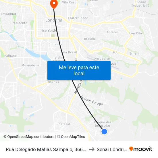 Rua Delegado Matias Sampaio, 366-472 to Senai Londrina map