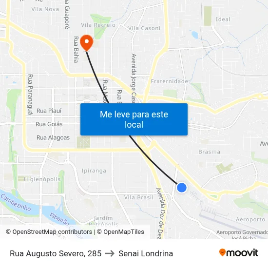 Rua Augusto Severo, 285 to Senai Londrina map