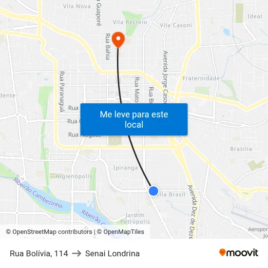 Rua Bolívia, 114 to Senai Londrina map