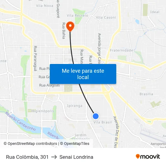 Rua Colômbia, 301 to Senai Londrina map