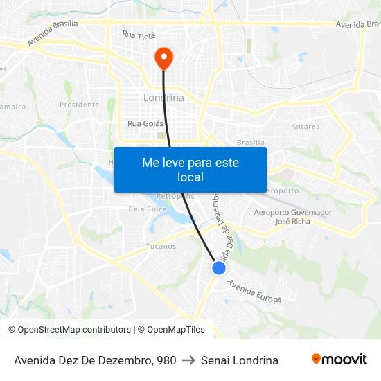 Avenida Dez De Dezembro, 980 to Senai Londrina map