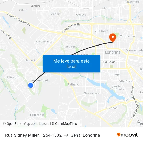 Rua Sidney Miller, 1254-1382 to Senai Londrina map