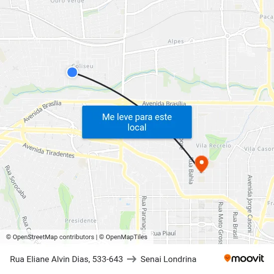 Rua Eliane Alvin Dias, 533-643 to Senai Londrina map