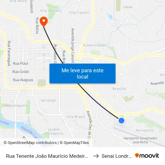 Rua Tenente João Maurício Medeiros, 71 to Senai Londrina map