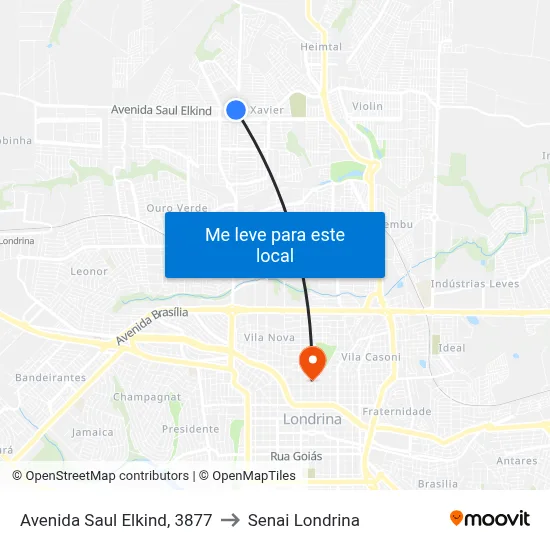 Avenida Saul Elkind, 3877 to Senai Londrina map