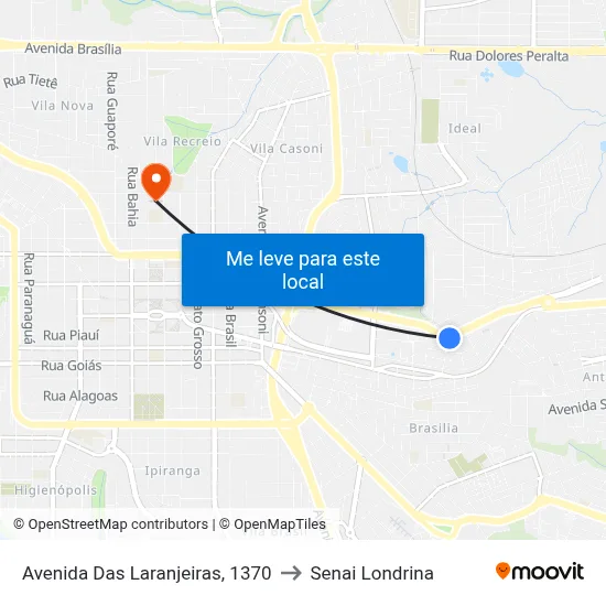 Avenida Das Laranjeiras, 1370 to Senai Londrina map