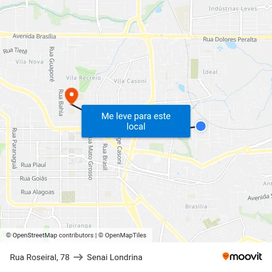 Rua Roseiral, 78 to Senai Londrina map