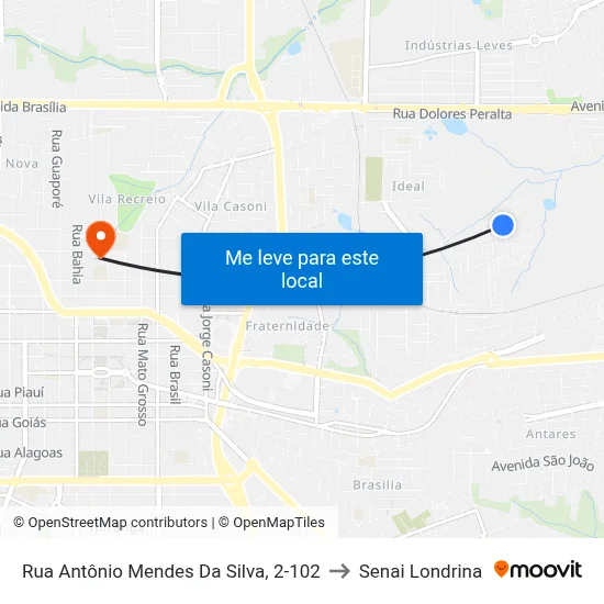 Rua Antônio Mendes Da Silva, 2-102 to Senai Londrina map