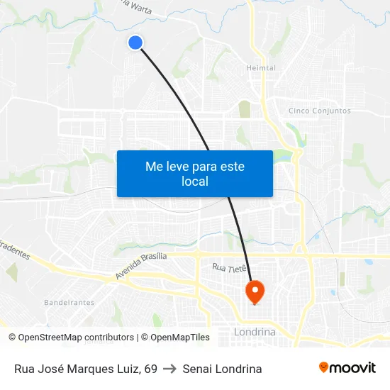 Rua José Marques Luiz, 69 to Senai Londrina map