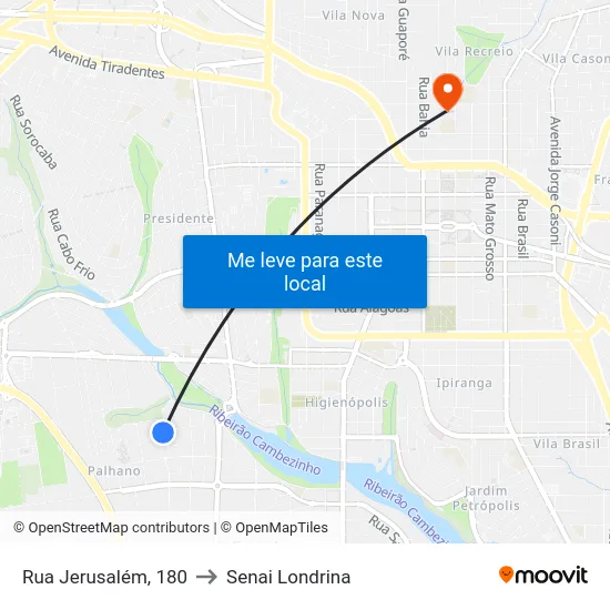 Rua Jerusalém, 180 to Senai Londrina map