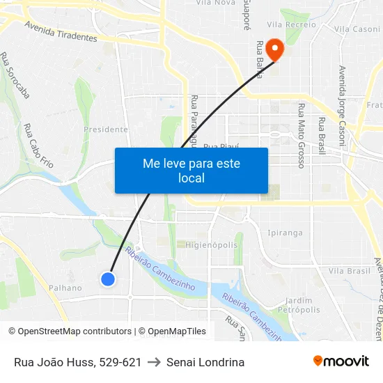 Rua João Huss, 529-621 to Senai Londrina map