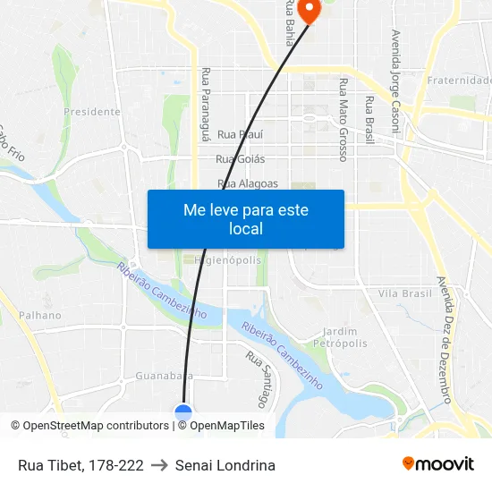 Rua Tibet, 178-222 to Senai Londrina map