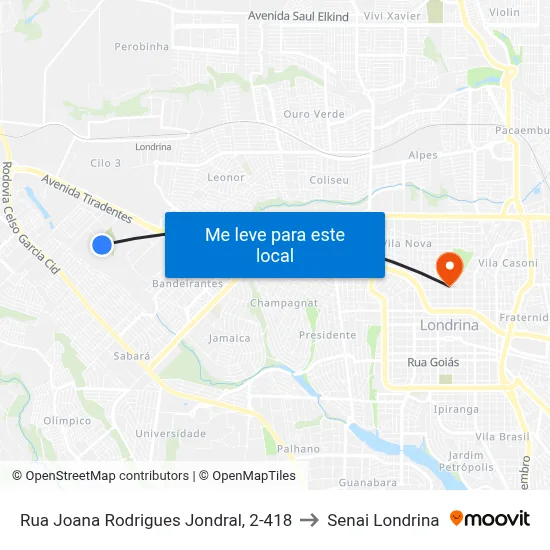 Rua Joana Rodrigues Jondral, 2-418 to Senai Londrina map