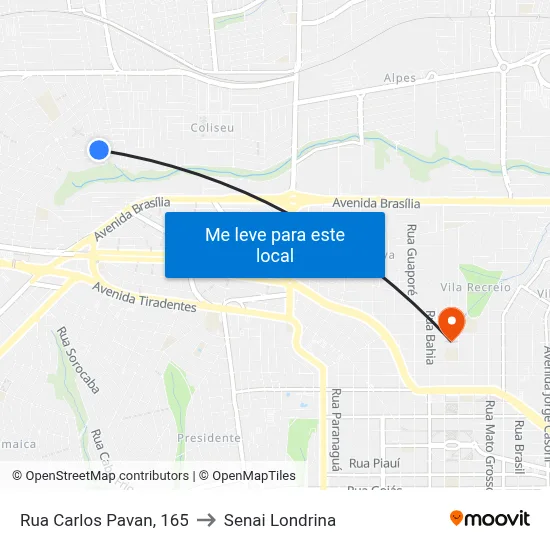 Rua Carlos Pavan, 165 to Senai Londrina map