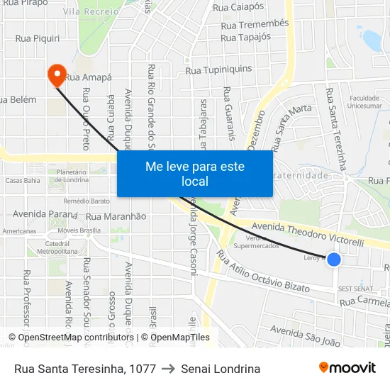 Rua Santa Teresinha, 1077 to Senai Londrina map