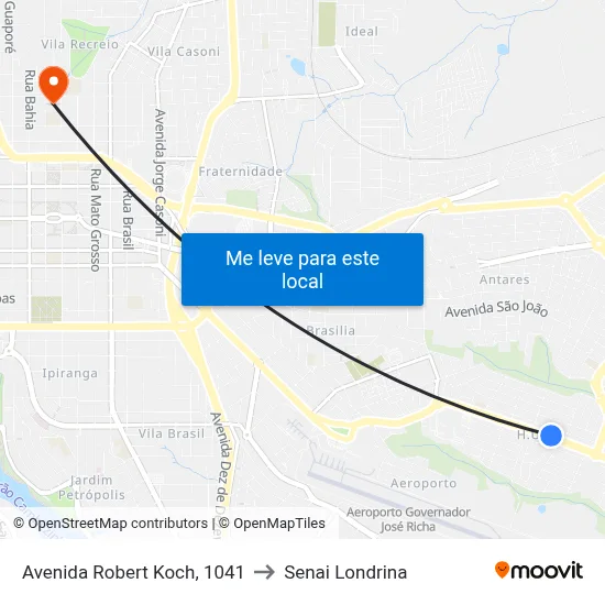 Avenida Robert Koch, 1041 to Senai Londrina map