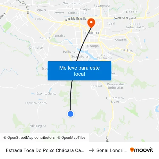 Estrada Toca Do Peixe Chácara Capim to Senai Londrina map