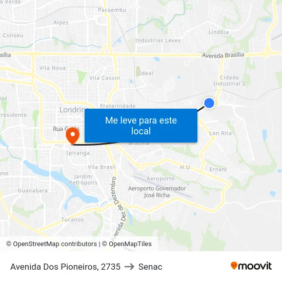 Avenida Dos Pioneiros, 2735 to Senac map