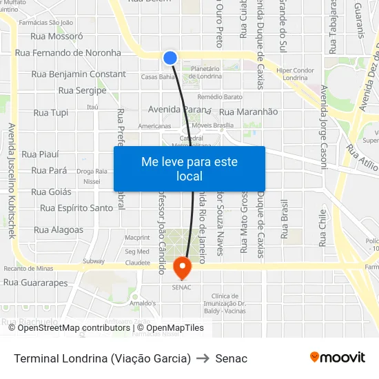 Terminal Londrina (Viação Garcia) to Senac map