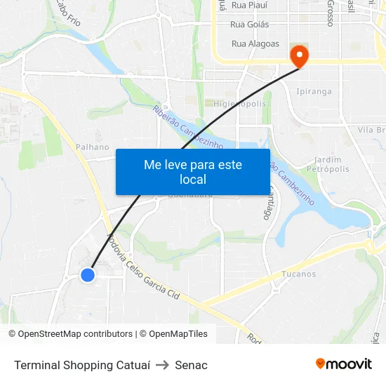 Terminal Shopping Catuaí to Senac map