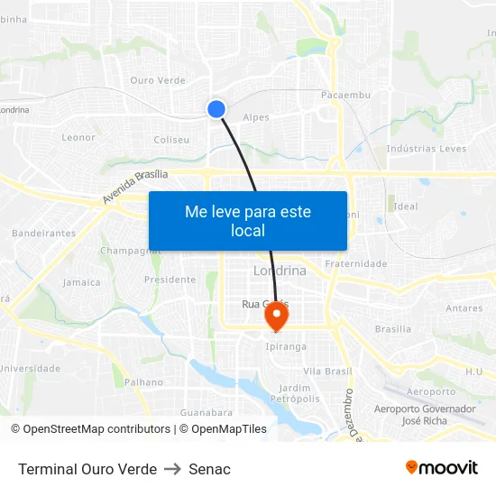 Terminal Ouro Verde to Senac map