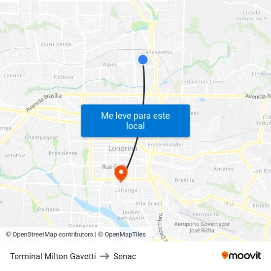 Terminal Milton Gavetti to Senac map