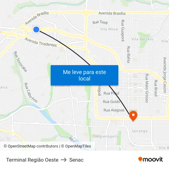 Terminal  Região Oeste to Senac map