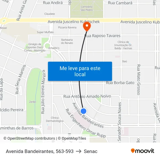 Avenida Bandeirantes, 563-593 to Senac map