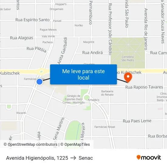 Avenida Higienópolis, 1225 to Senac map