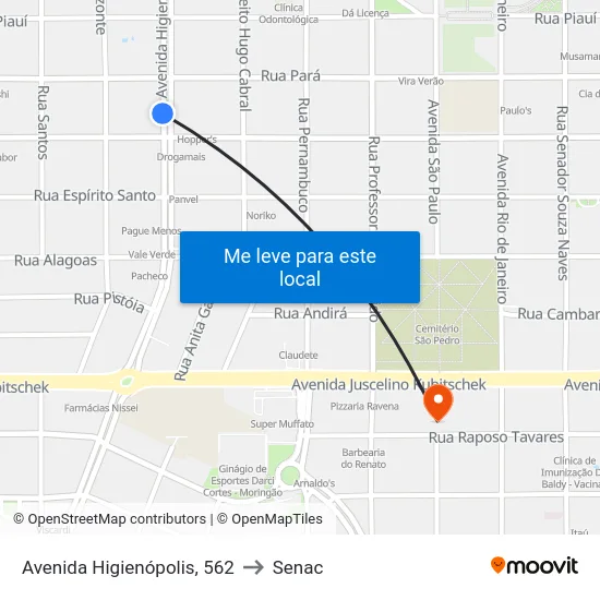 Avenida Higienópolis, 562 to Senac map