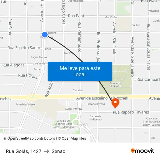 Rua Goiás, 1427 to Senac map