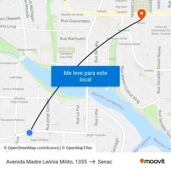 Avenida Madre Leônia Milito, 1355 to Senac map