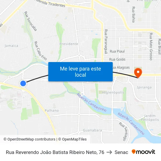 Rua Reverendo João Batista Ribeiro Neto, 76 to Senac map