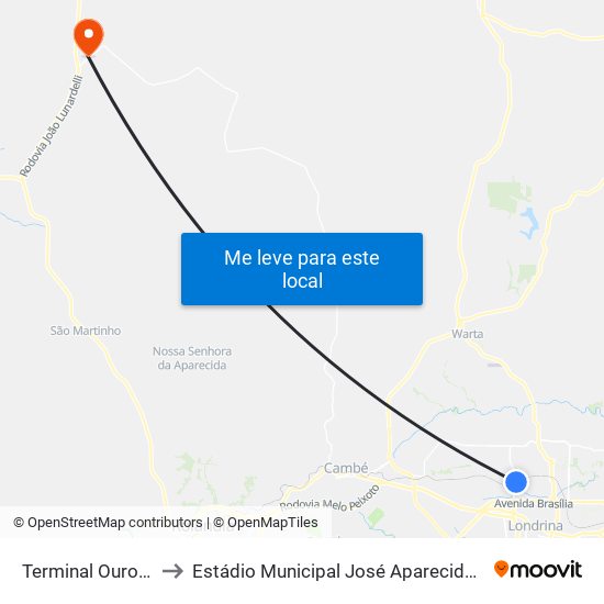 Terminal Ouro Verde to Estádio Municipal José Aparecido De Moraes map