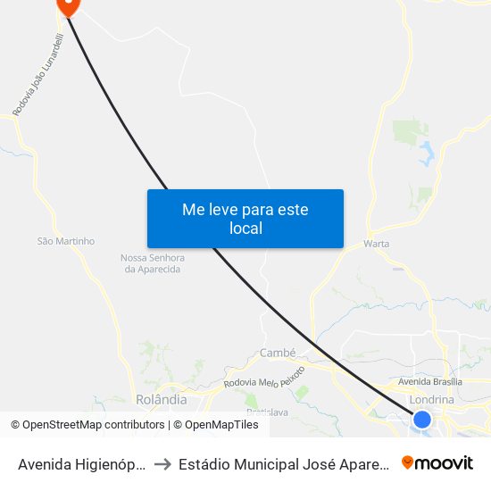 Avenida Higienópolis, 1225 to Estádio Municipal José Aparecido De Moraes map