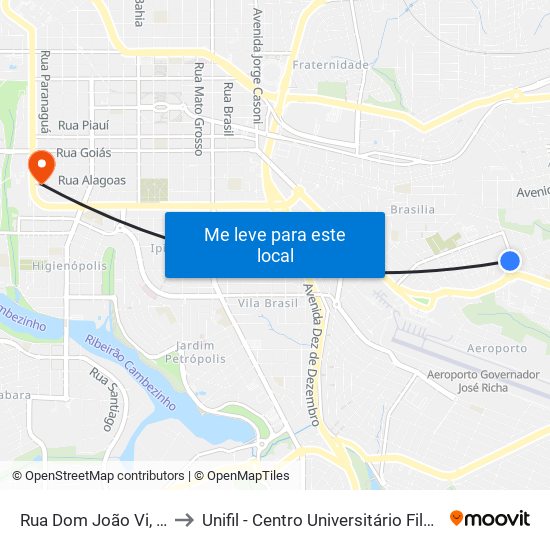 Rua Dom João Vi, 500 to Unifil - Centro Universitário Filadélfia map