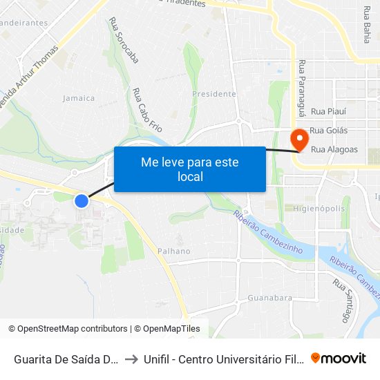 Guarita De Saída Da Uel to Unifil - Centro Universitário Filadélfia map