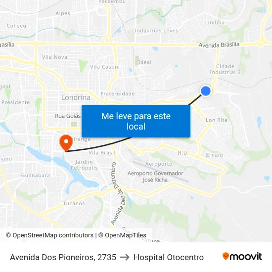 Avenida Dos Pioneiros, 2735 to Hospital Otocentro map