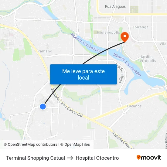 Terminal Shopping Catuaí to Hospital Otocentro map
