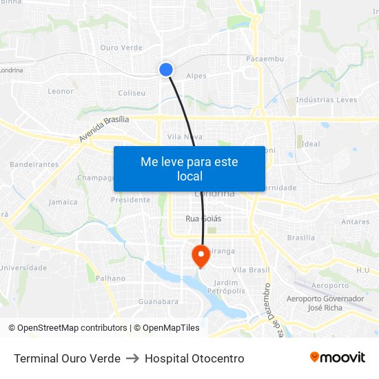 Terminal Ouro Verde to Hospital Otocentro map