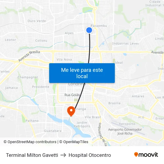 Terminal Milton Gavetti to Hospital Otocentro map