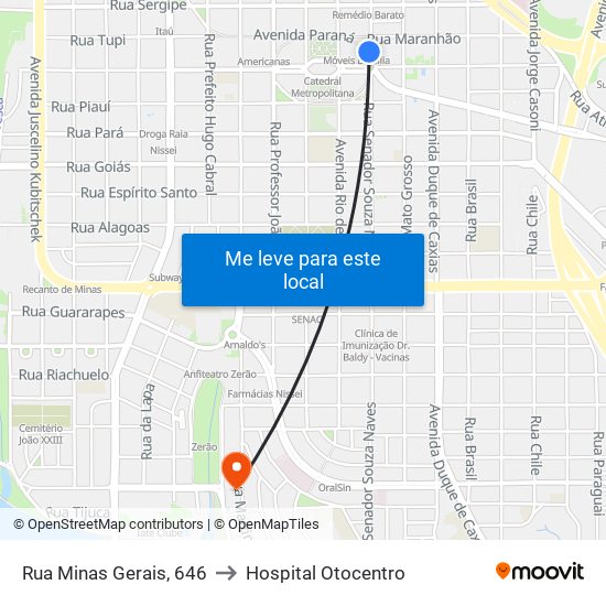 Rua Minas Gerais, 646 to Hospital Otocentro map